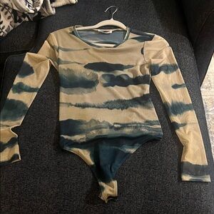 Zara Blue and Cream Bodysuit